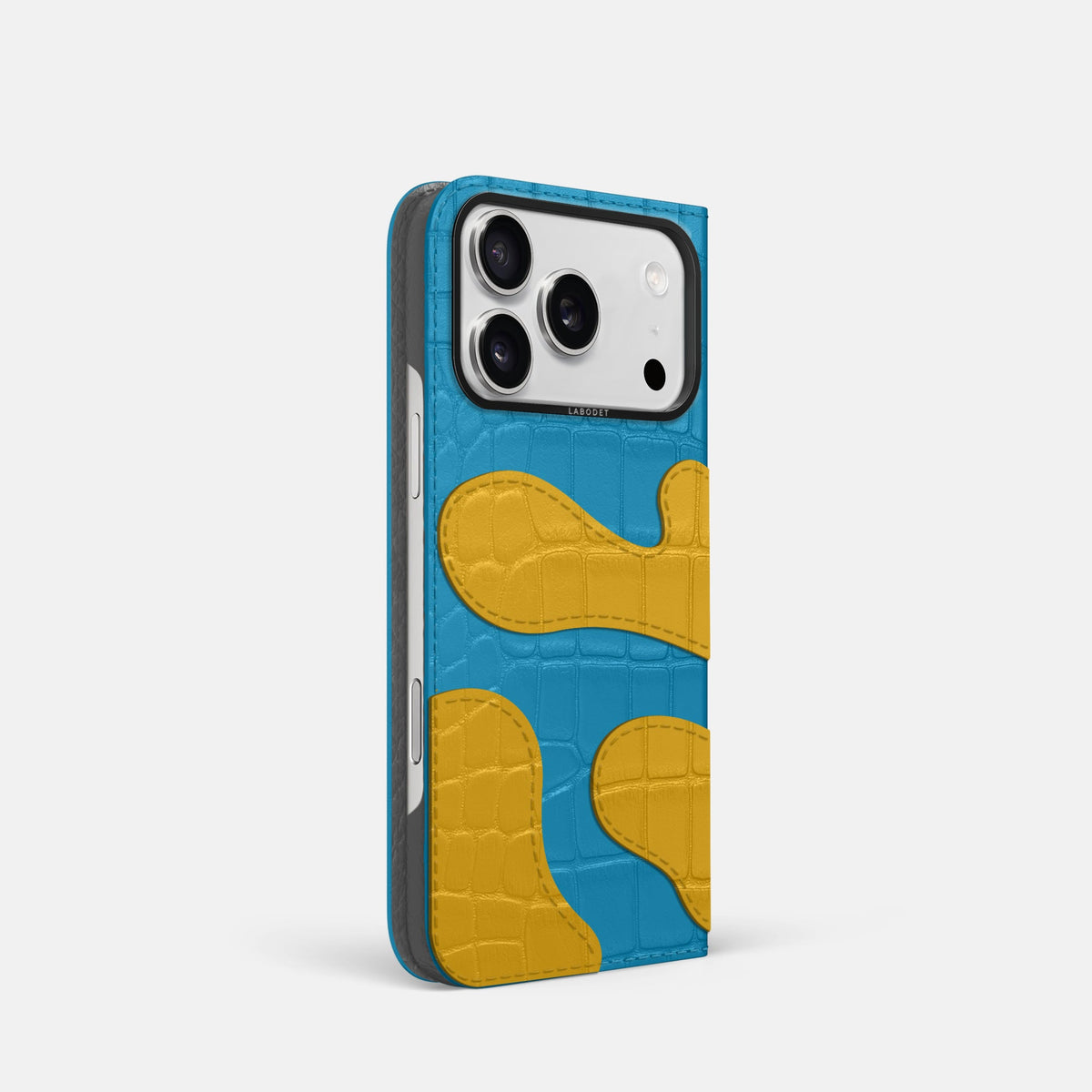 Camouflage Folio For iPhone 18 Pro In Alligator -1 | Curaçao-Blue-Black