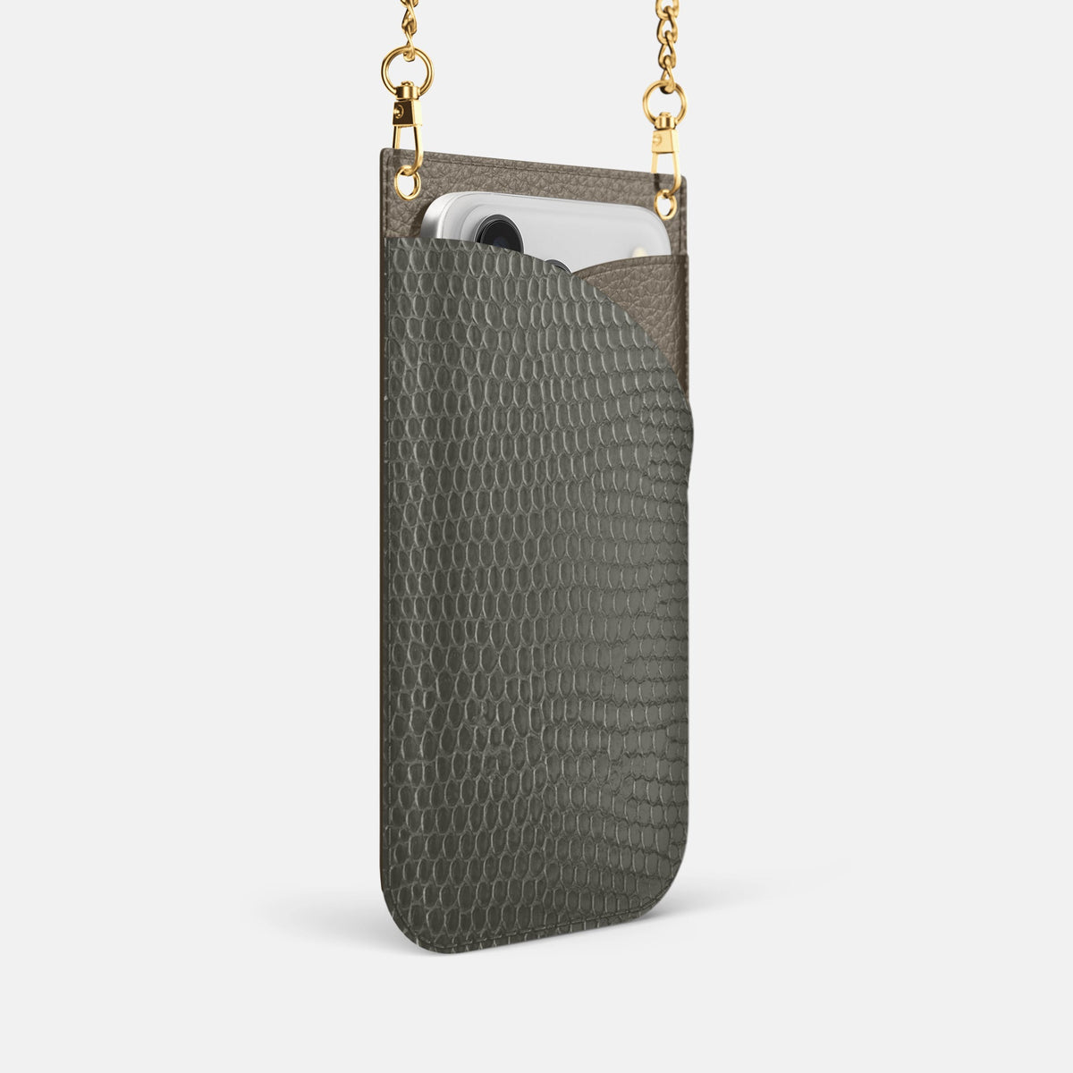Crossbody Bag For iPhone 18 Pro In Lizard -2 | Grey-Gold