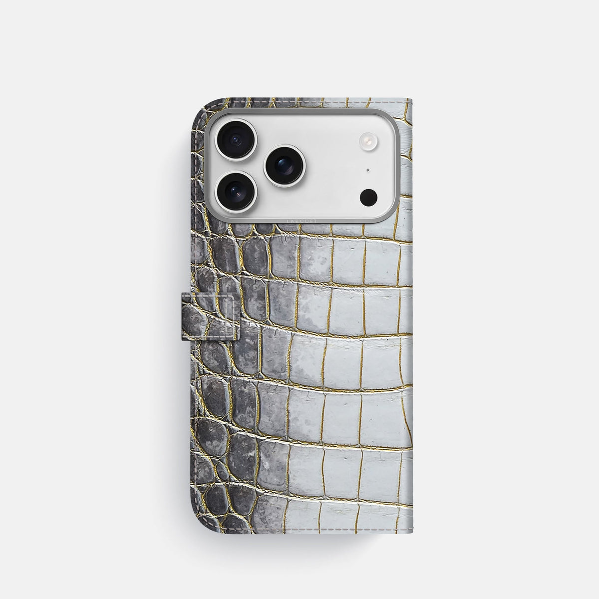 Folio Case with Clasp For iPhone 18 Pro In Himalayan Crocodile -3 | Gold-Steel