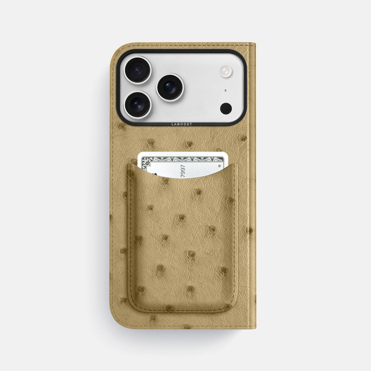 Folio Case with Card For iPhone 18 Pro Max In Ostrich -3 | Desert-Sand-Black