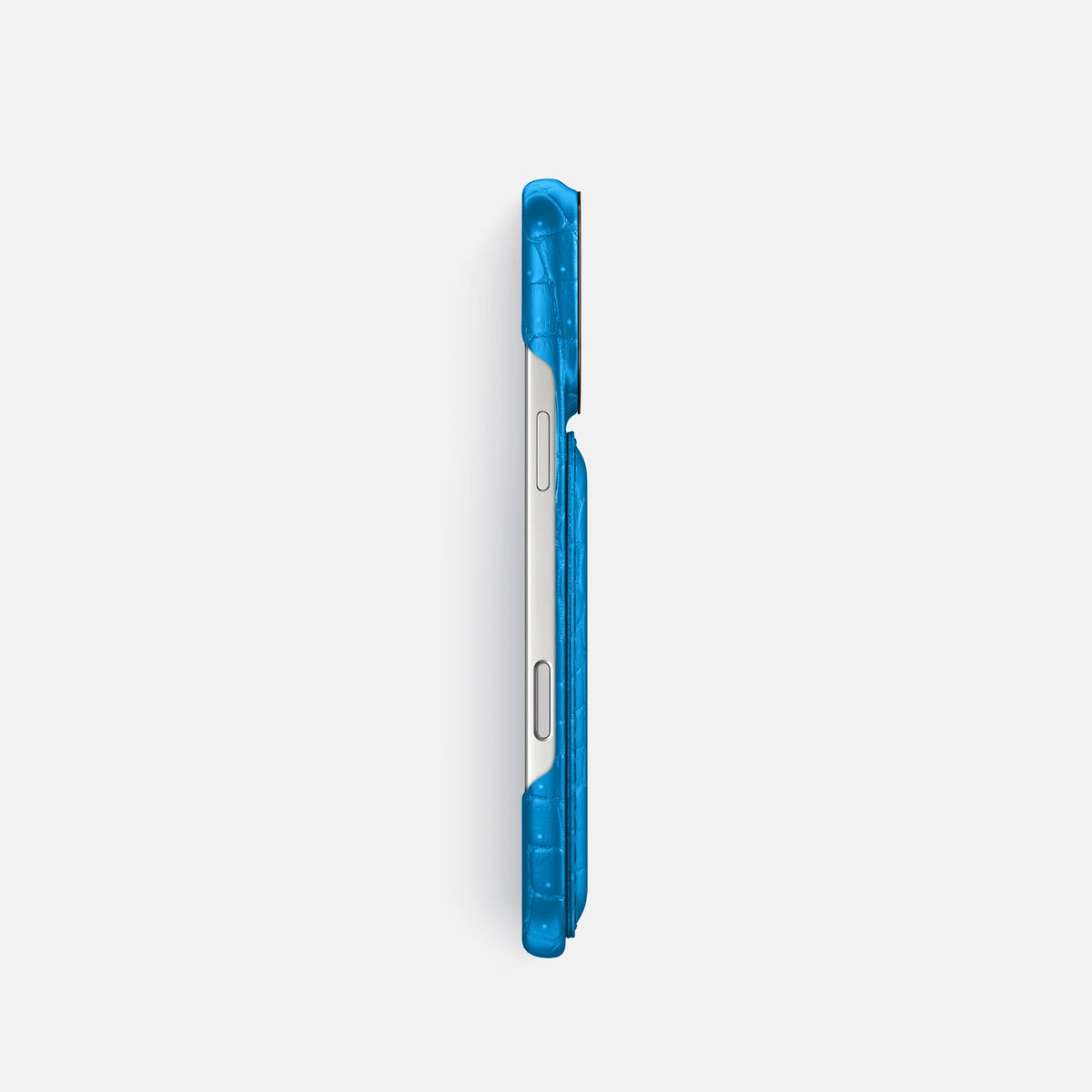 Double Card Case For iPhone 18 Pro In Porosus Crocodile -3 | Blue-Lagoon-Black