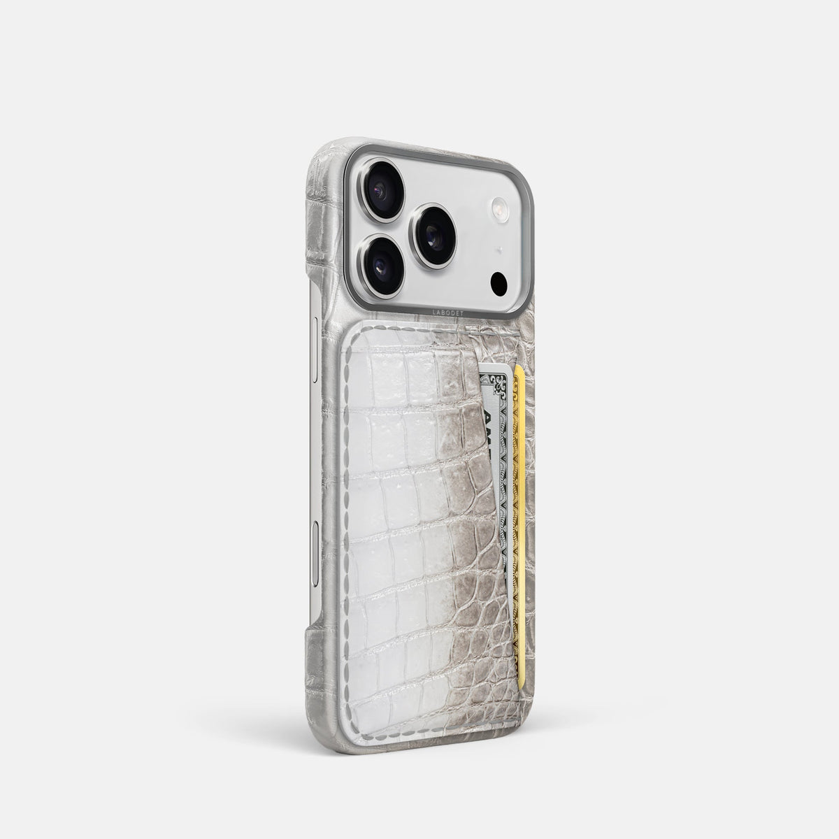 Double Card Case For iPhone 18 Pro In Himalayan Crocodile -2 | Grey-Steel