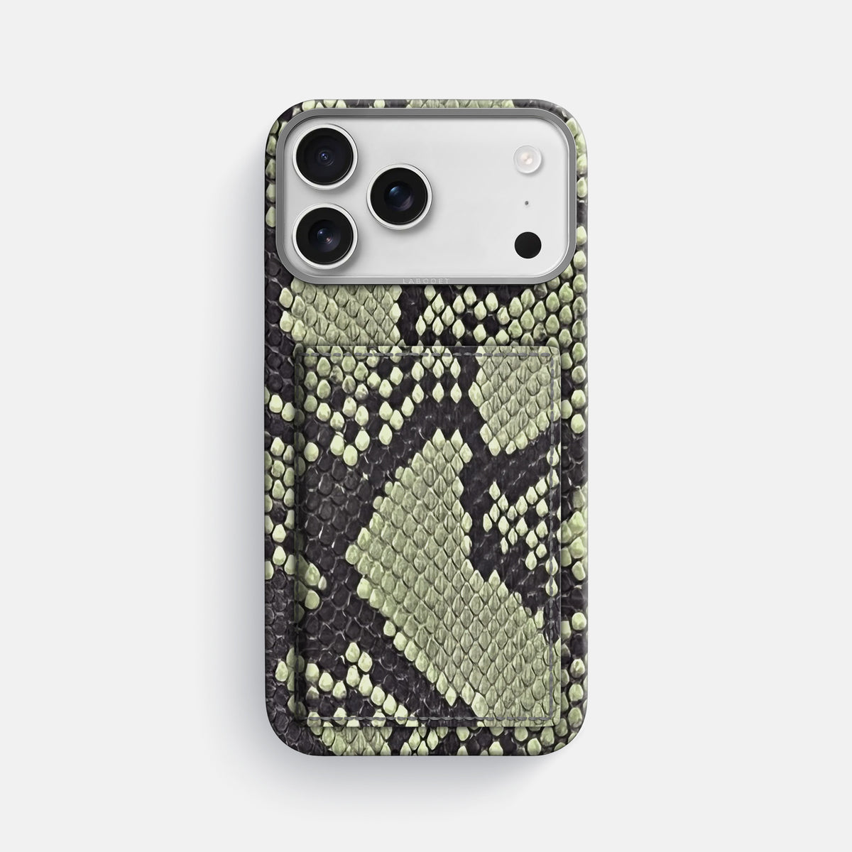 Bi-Fold Case For iPhone 17 Pro Max In Deluxe Python -1 | Army-Green-Steel