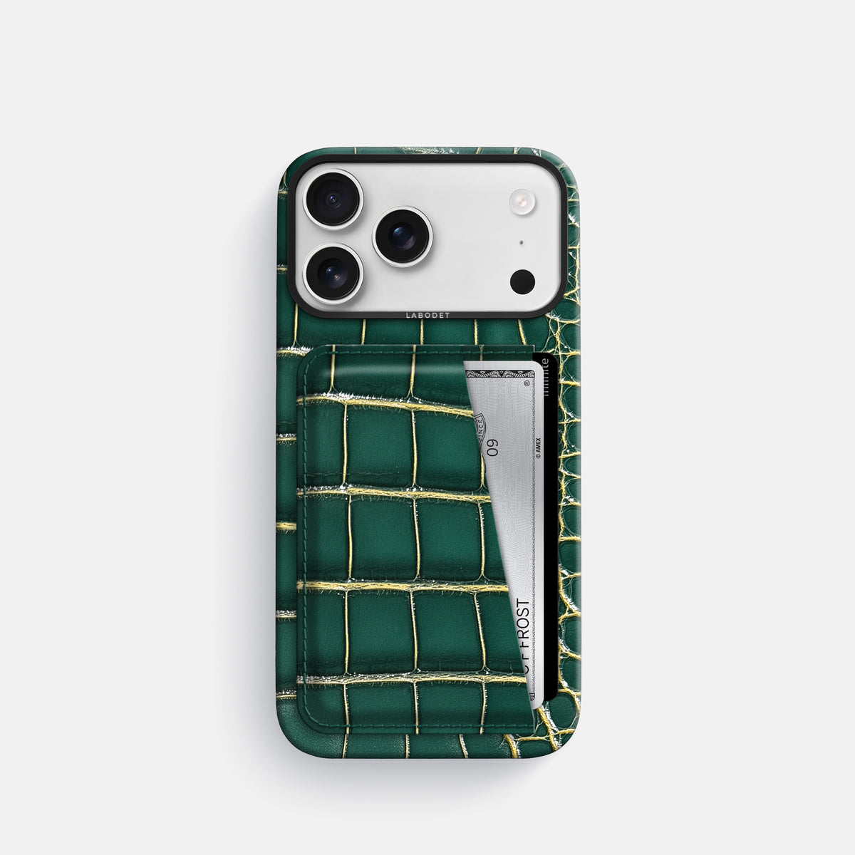 Double Card Case For iPhone 17 Pro In Patina Alligator -1 | Cambridge-Black