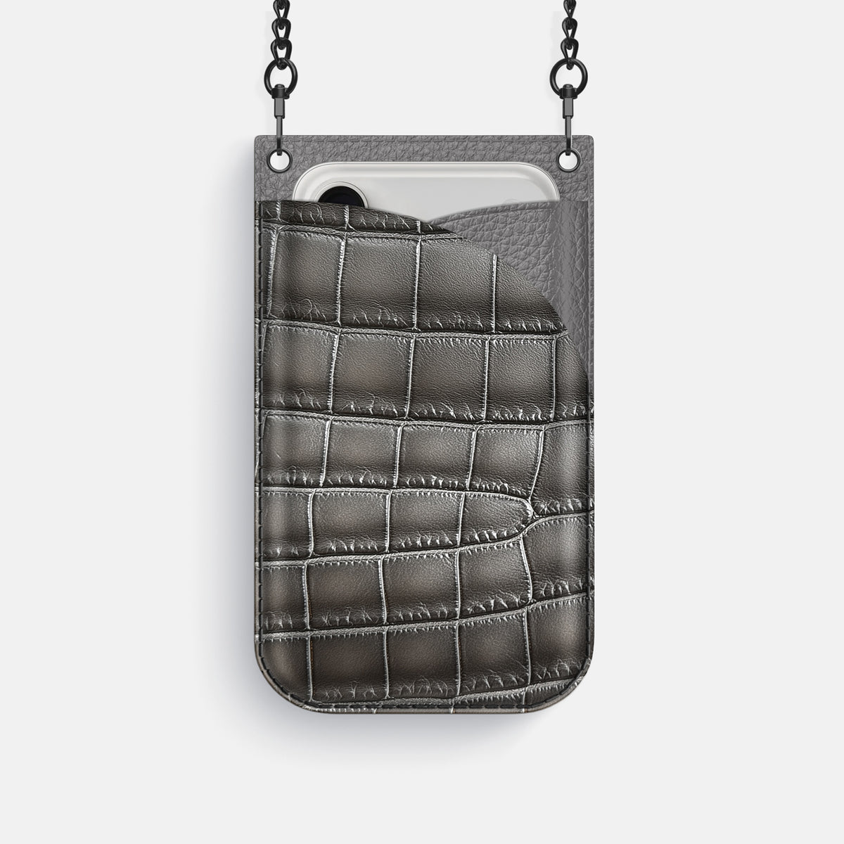 Crossbody Bag For iPhone 17 Pro In Patina Alligator -1 | Grey-Black