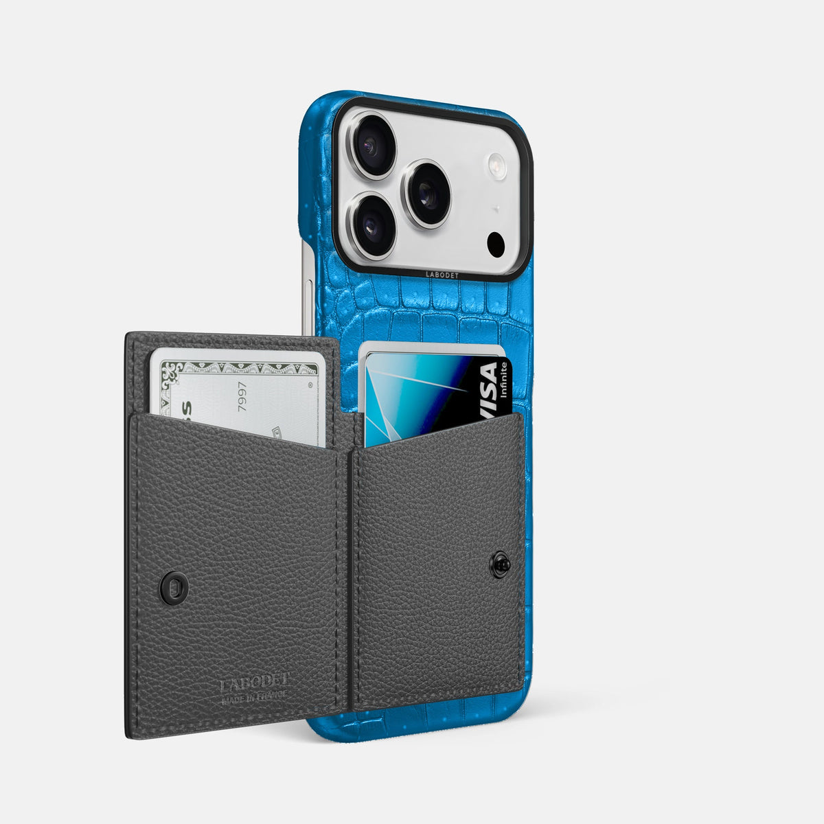 Bi-Fold Case For iPhone 18 Pro Max In Porosus Crocodile -2 | Blue-Lagoon-Black