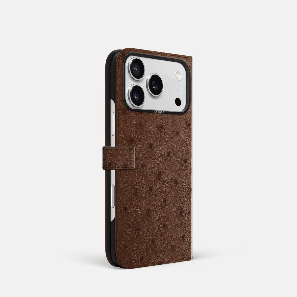 Folio Case with Clasp For iPhone 18 Pro In Ostrich -1 | Chocolate-Black