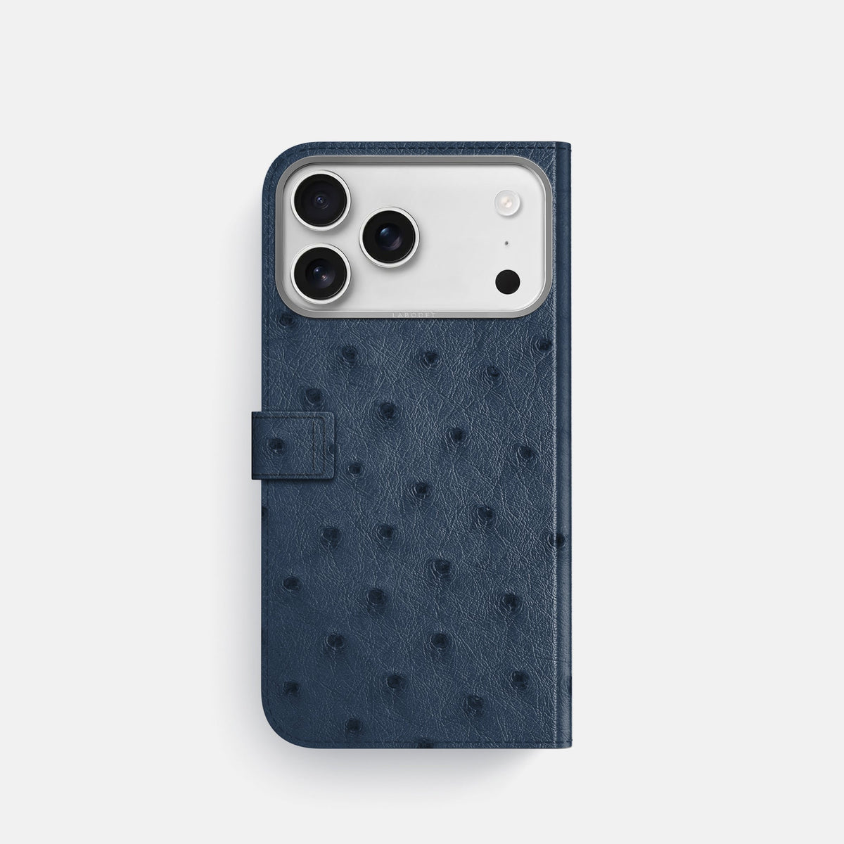 Folio Case with Clasp For iPhone 18 Pro In Ostrich -3 | Navy-Blue-Steel