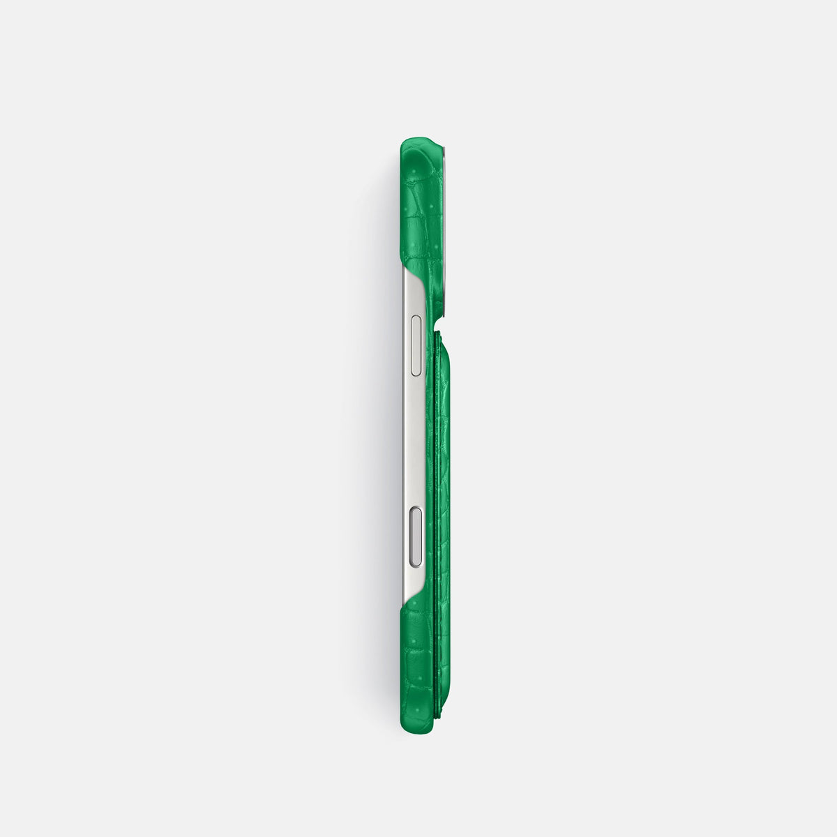 Double Card Case For iPhone 18 Pro In Porosus Crocodile -3 | Cactus-Green-Steel
