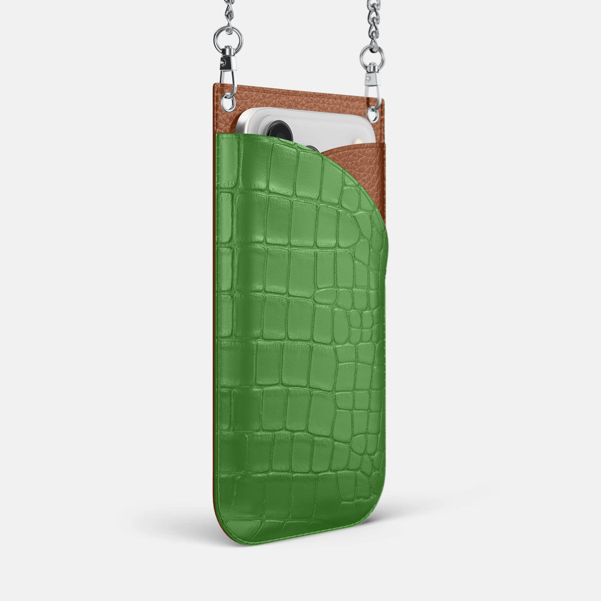 Crossbody Bag For iPhone 17 Pro In Alligator -2 | Apple-Green-Steel