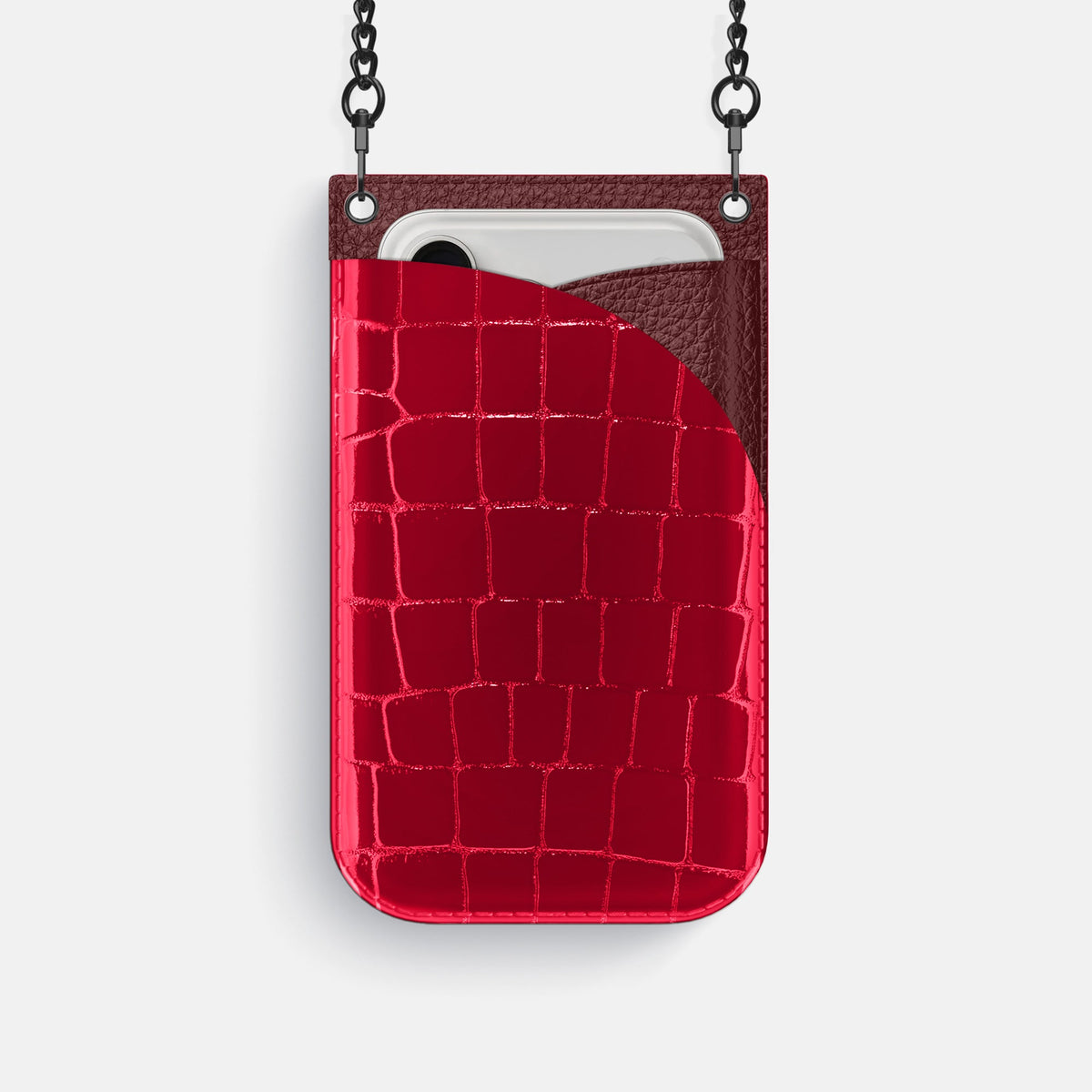 Crossbody Bag For iPhone 18 Pro In Shiny Alligator -1 | Cherry-Black