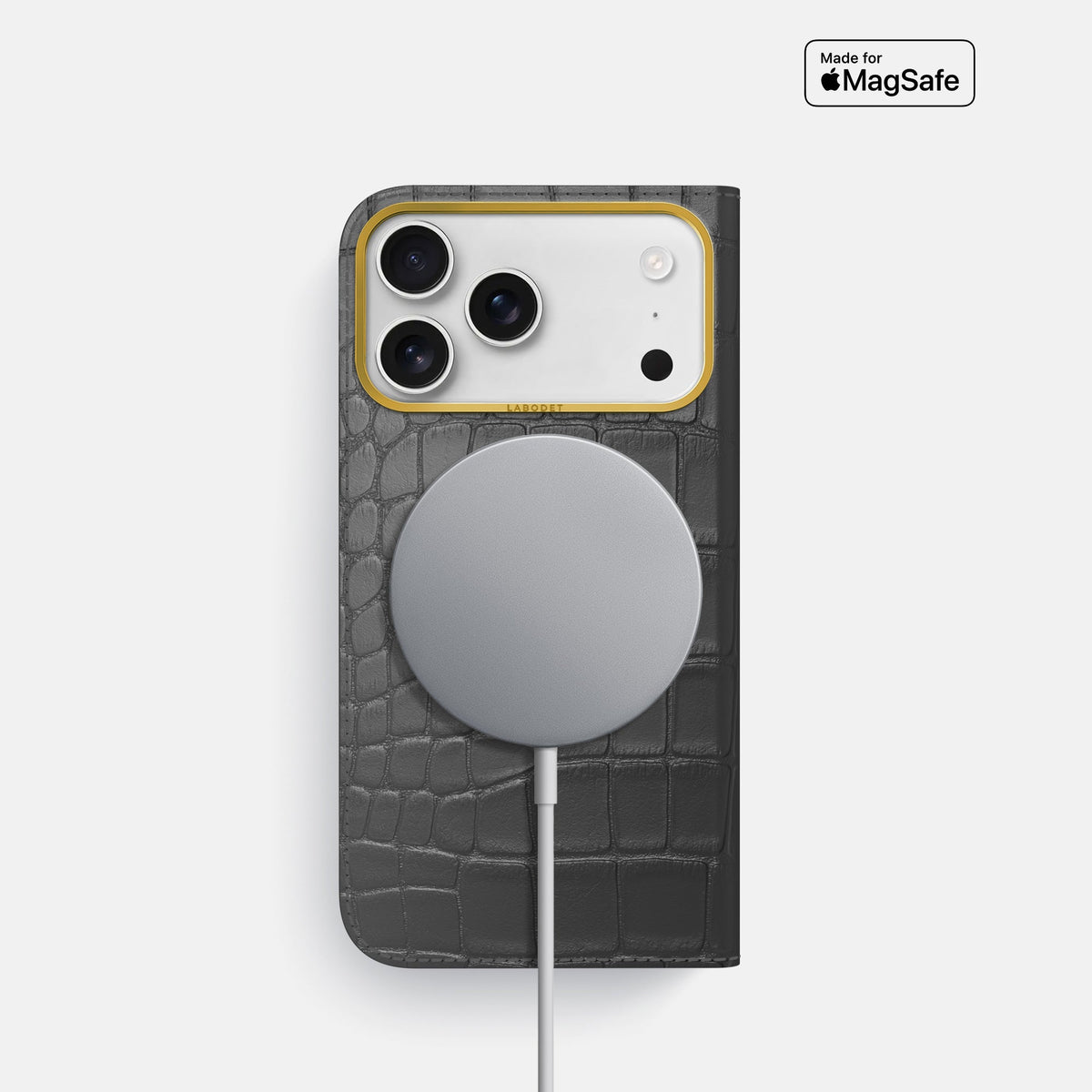 Folio Case For iPhone 18 Pro In Alligator -3 | Grey-Gold