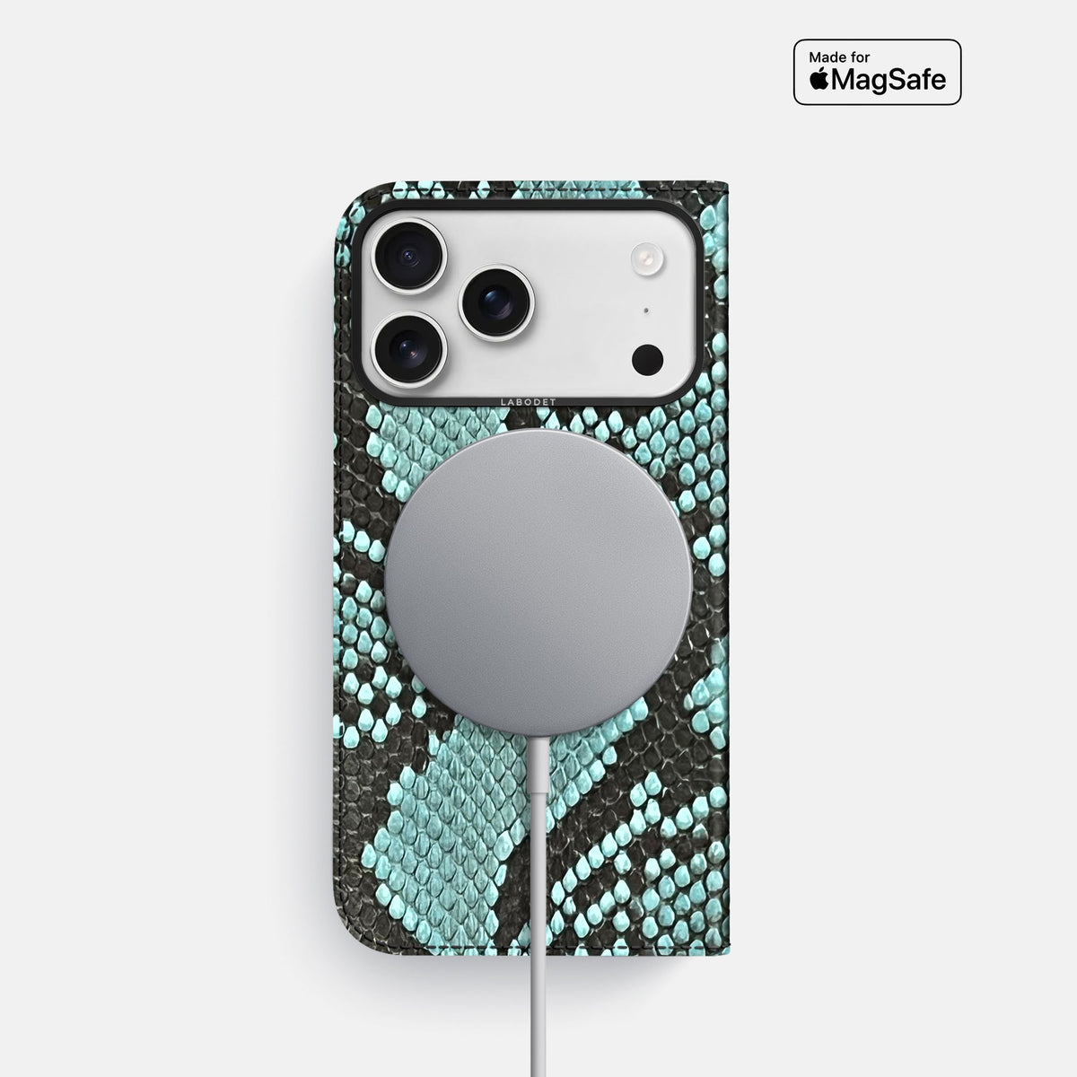 Folio Case For iPhone 18 Pro In Deluxe Python -3 | Blue-Lagoon-Black