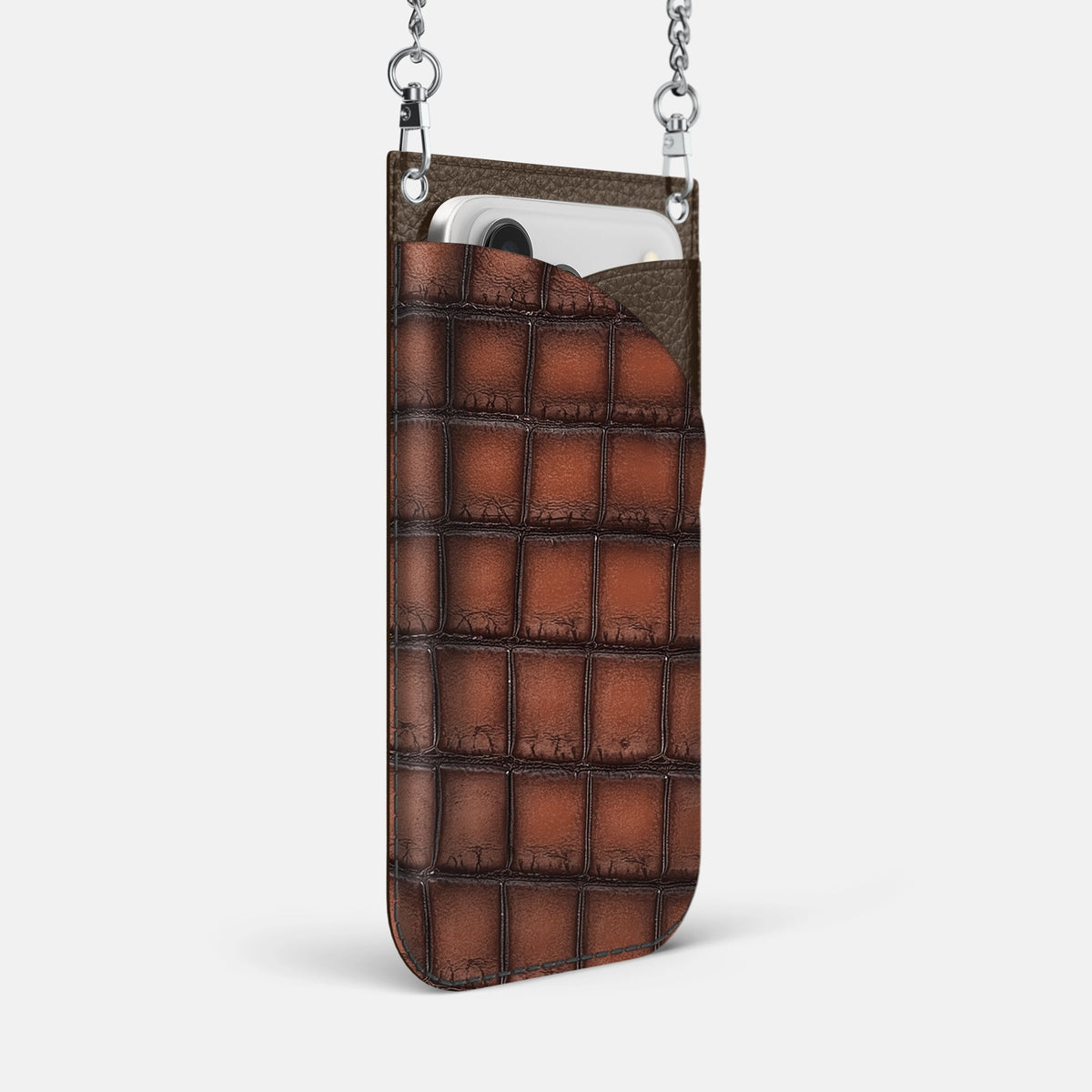 Crossbody Bag For iPhone 18 Pro Max In Patina Alligator -2 | Baobab-Steel