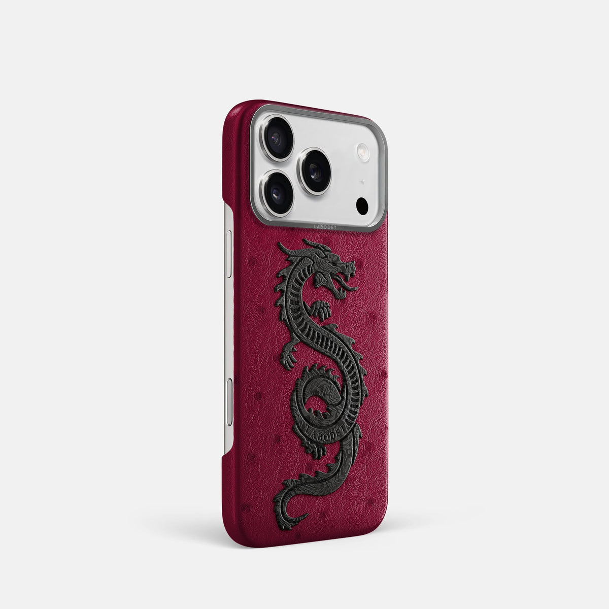 Classic Case With Carbon Dragon For iPhone 18 Pro In Ostrich -2 | Bordeaux-Steel
