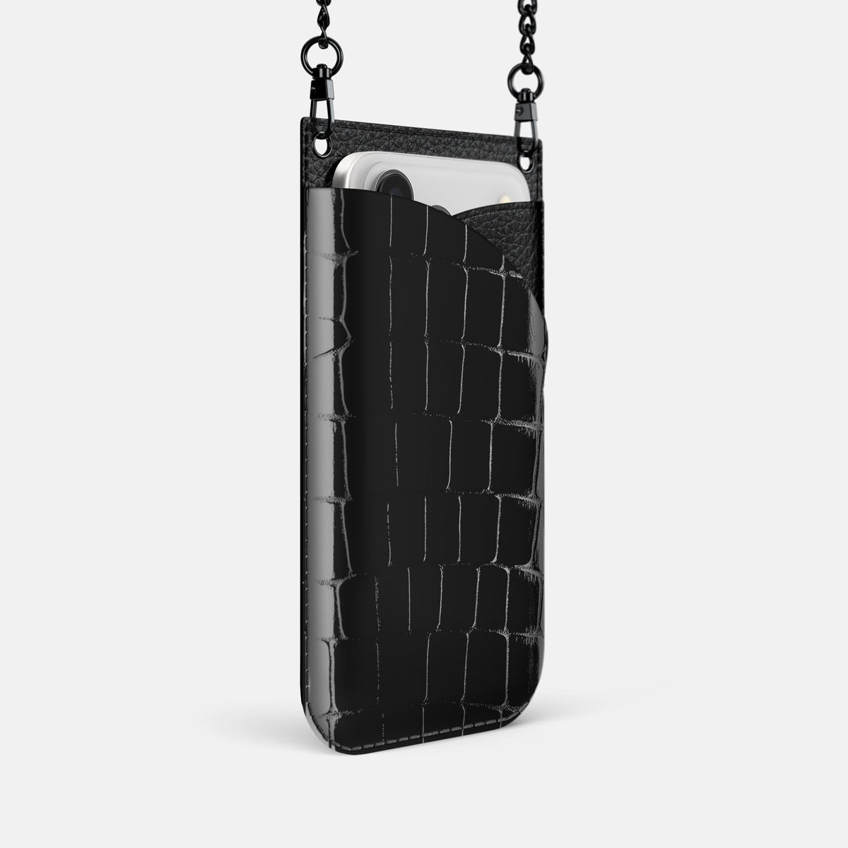 Crossbody Bag For iPhone 18 Pro In Shiny Alligator -2 | Black-Black
