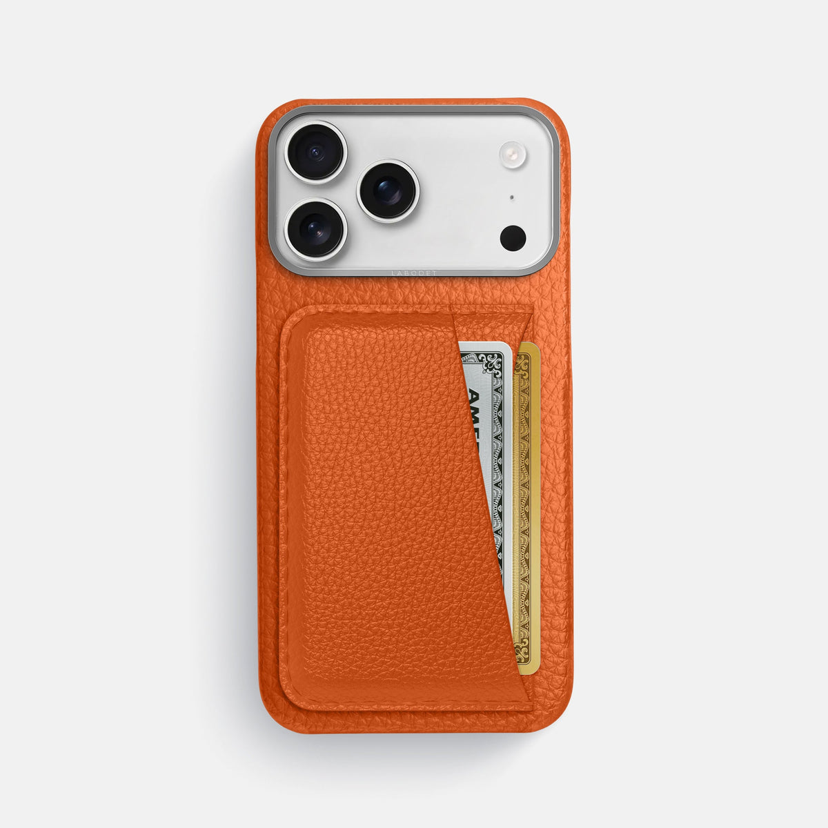 Double Card Case For iPhone 18 Pro Max In Calf -1 | Orange-Steel