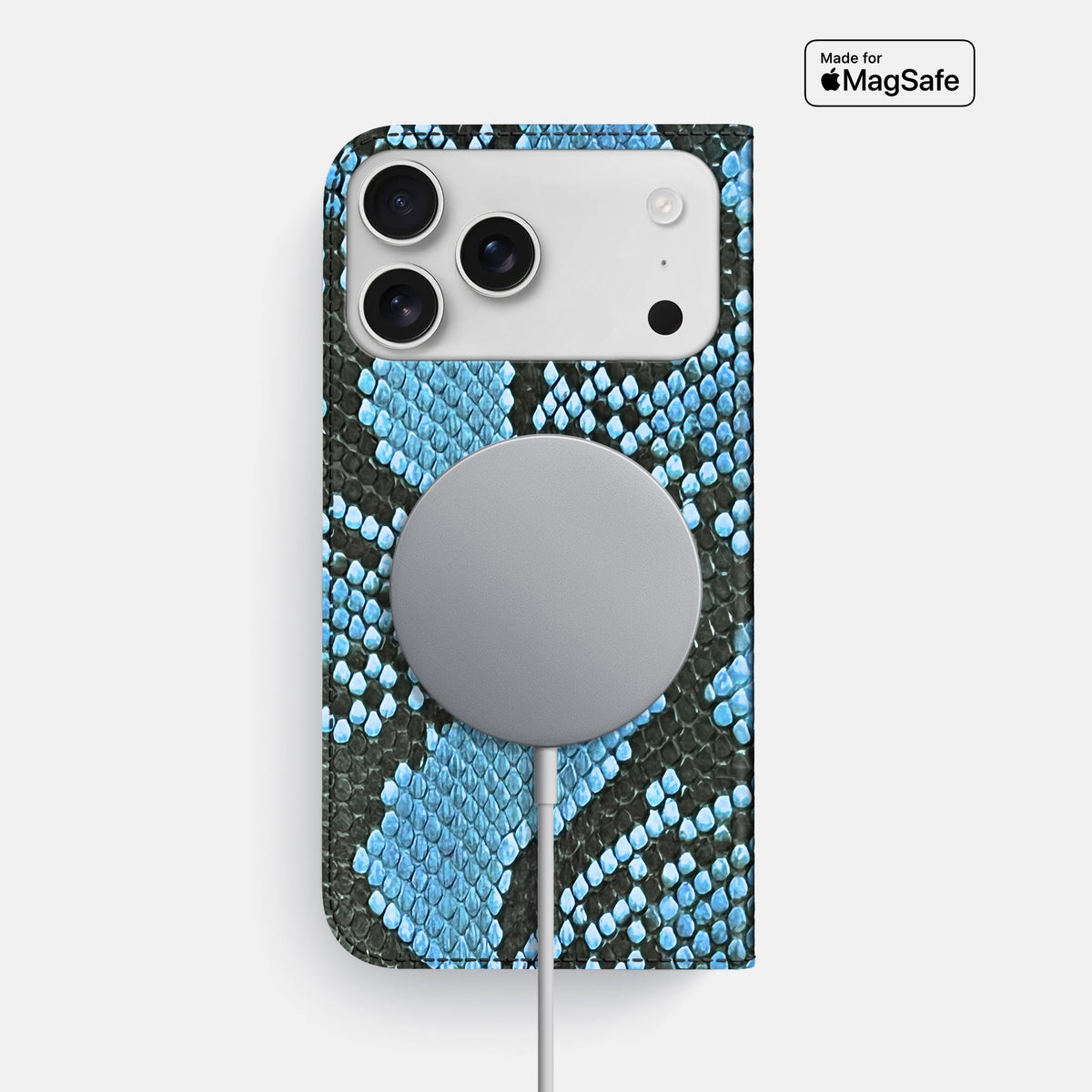 Folio Slim Case For iPhone 18 Pro Max In Deluxe Python -3 | Pacific-Blue