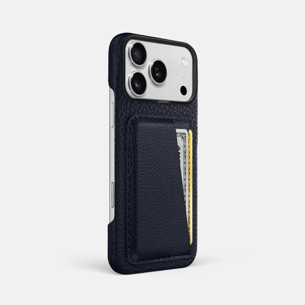 Double Card Case For iPhone 17 Pro Max In Calf -2 | Marine-Black