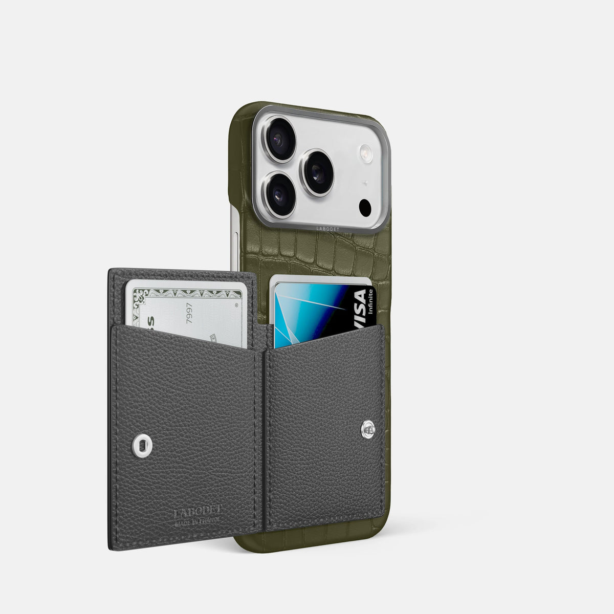 Bi-Fold Case For iPhone 18 Pro In Alligator -2 | Kaki-Green-Steel