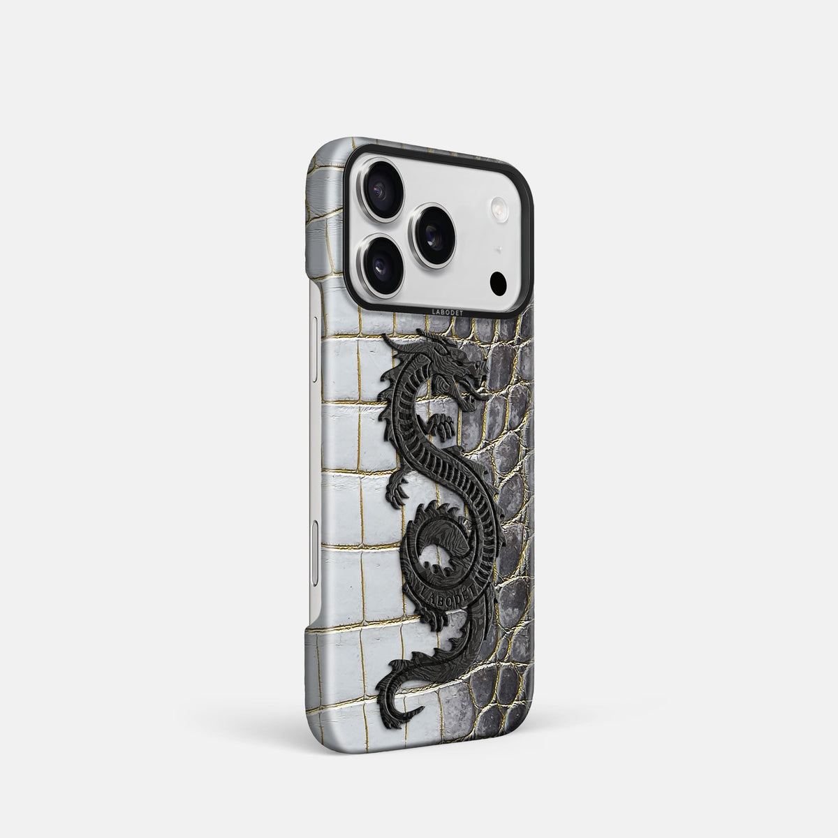 Classic Case With Carbon Dragon For iPhone 18 Pro In Himalayan Crocodile -2 | Gold-Black