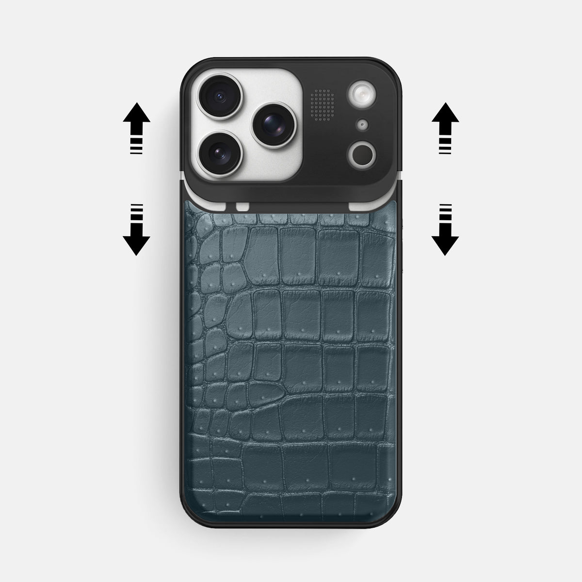 Metal Case For iPhone 17 Pro Max In Porosus Crocodile -2 | Denim-Black