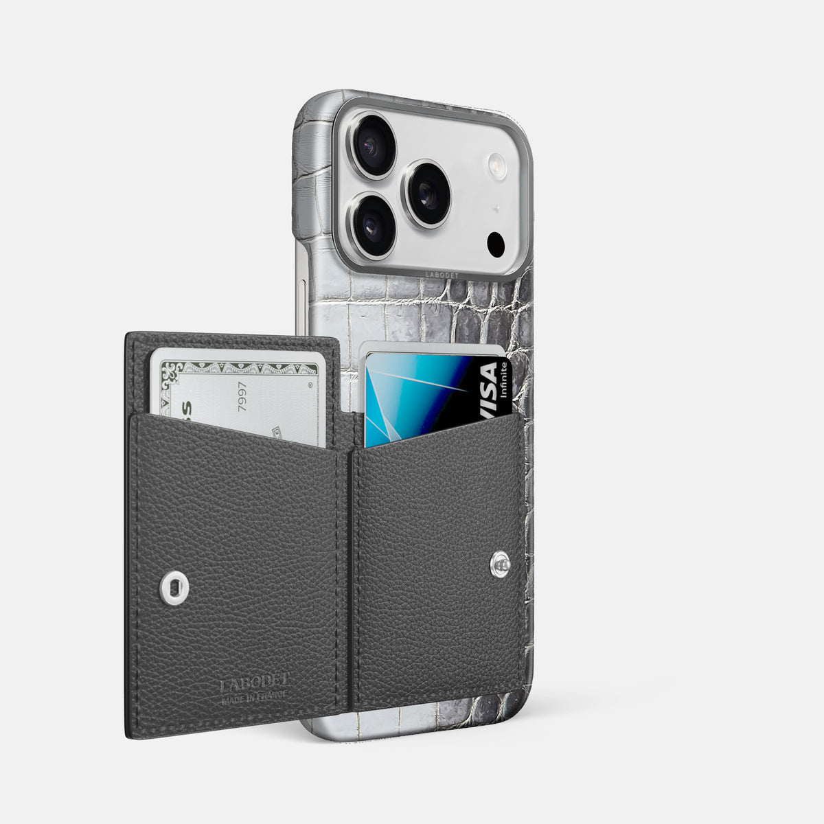 Bi-Fold Case For iPhone 17 Pro Max In Himalayan Crocodile -2 | Silver-Steel