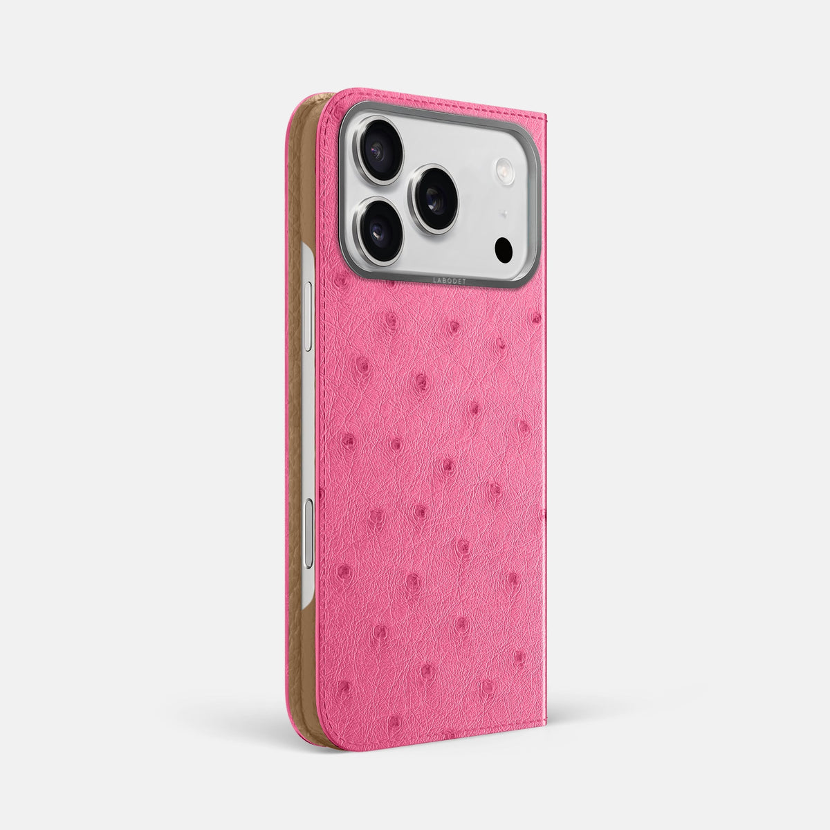 Folio Case For iPhone 18 Pro Max In Ostrich -1 | Pink-Steel