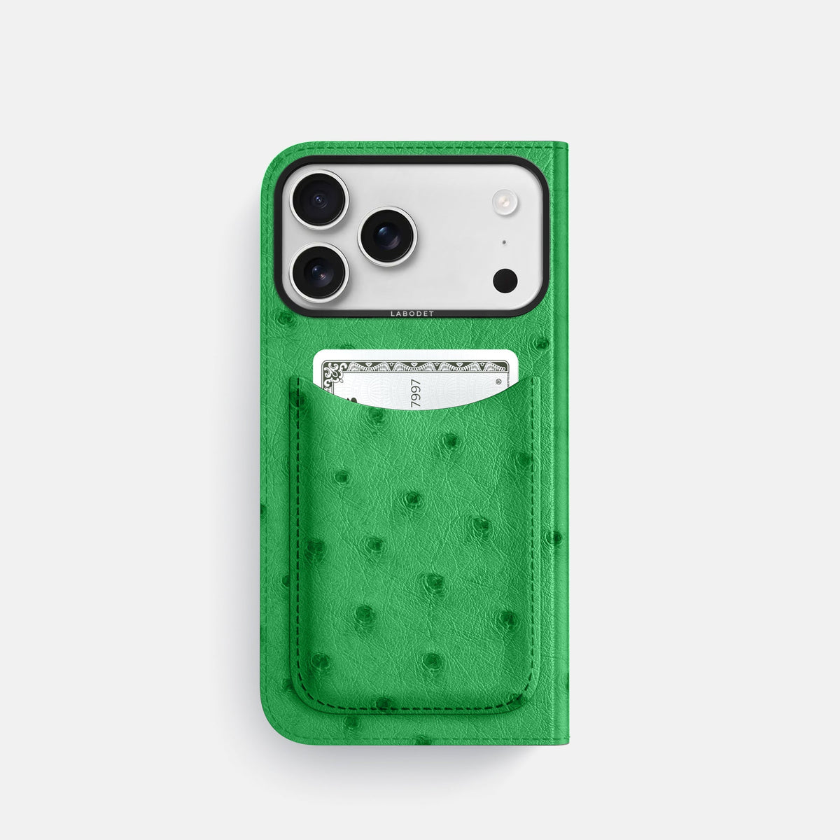 Folio Case with Card For iPhone 18 Pro In Ostrich -3 | Kentucky-Green-Black