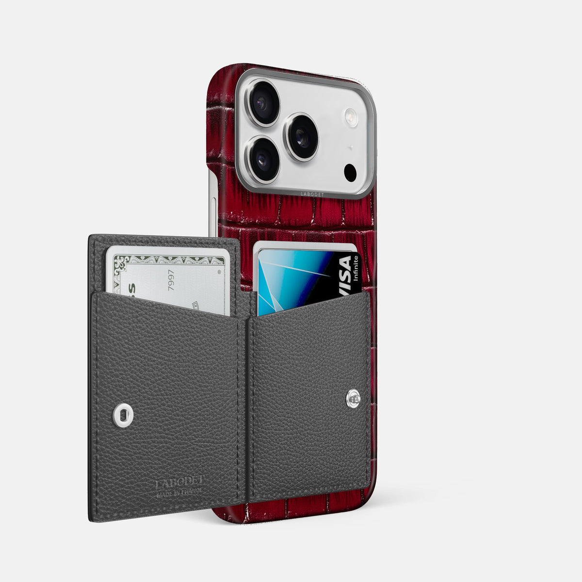 Bi-Fold Case For iPhone 18 Pro Max In Patina Alligator -2 | Havana-Burgundy-Steel