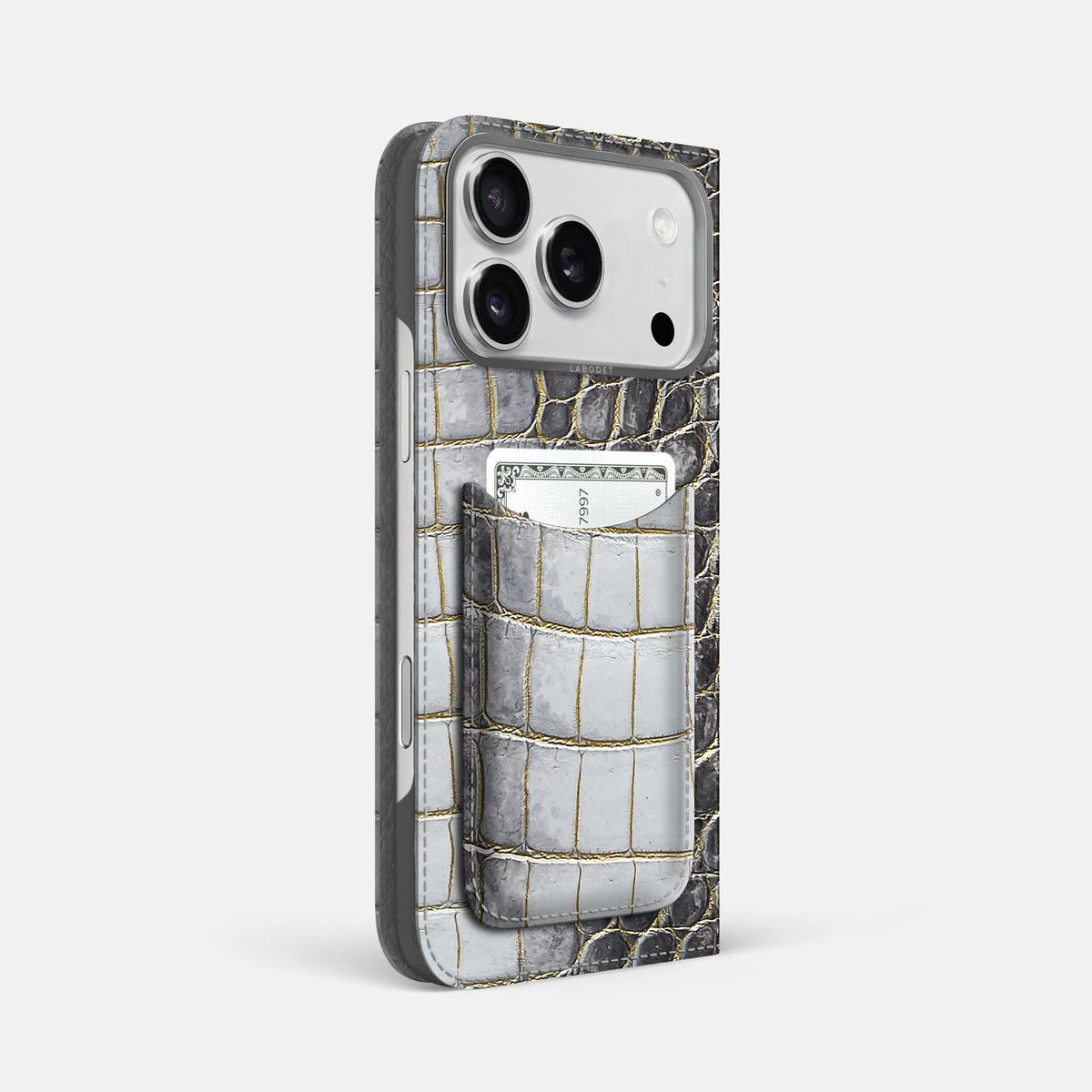 Folio Case with Card For iPhone 18 Pro Max In Himalayan Crocodile -1 | Gold-Steel