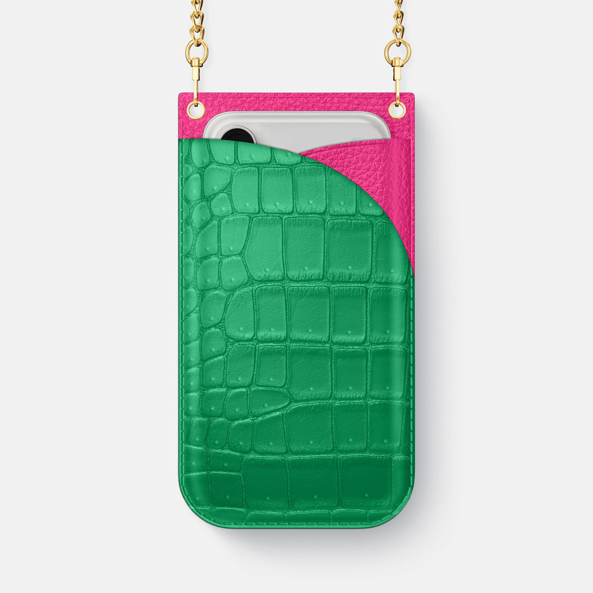 Crossbody Bag For iPhone 18 Pro Max In Porosus Crocodile -1 | Cactus-Green-Gold