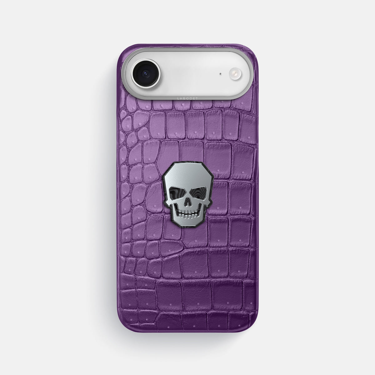 Classic Case With Titanium Skull For iPhone 17 Air In Porosus Crocodile -1 | Purple-Steel