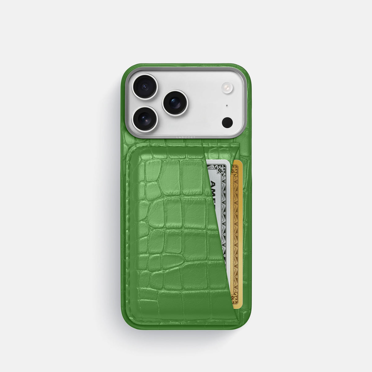 Double Card Case For iPhone 18 Pro In Alligator -1 | Apple-Green-Steel