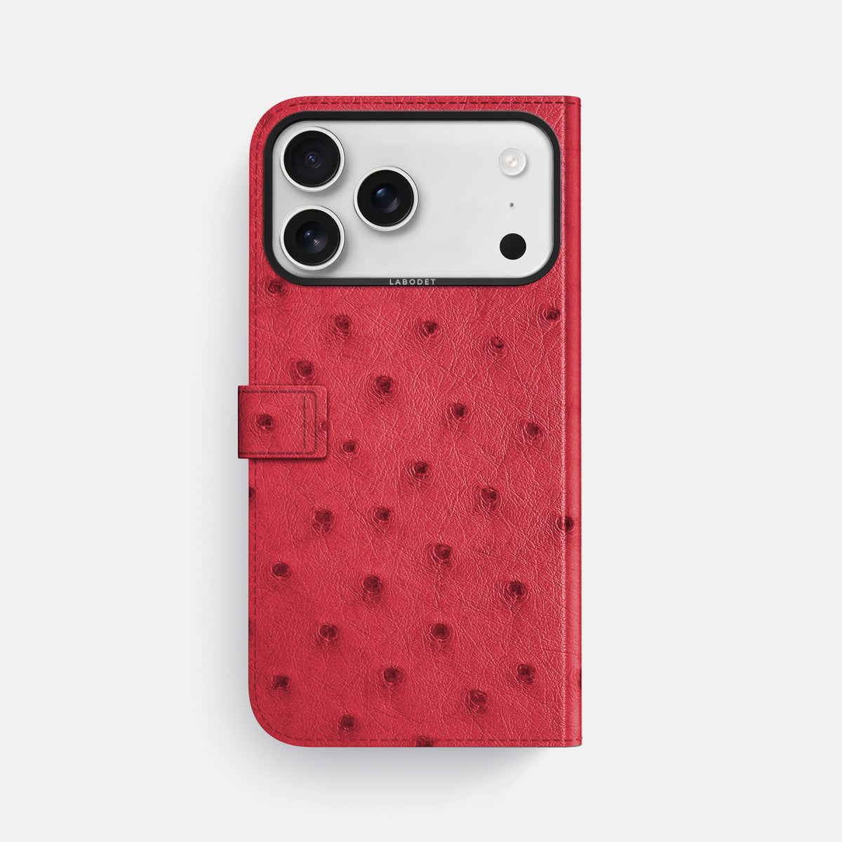 Folio Case with Clasp For iPhone 18 Pro Max In Ostrich -3 | Red-Black