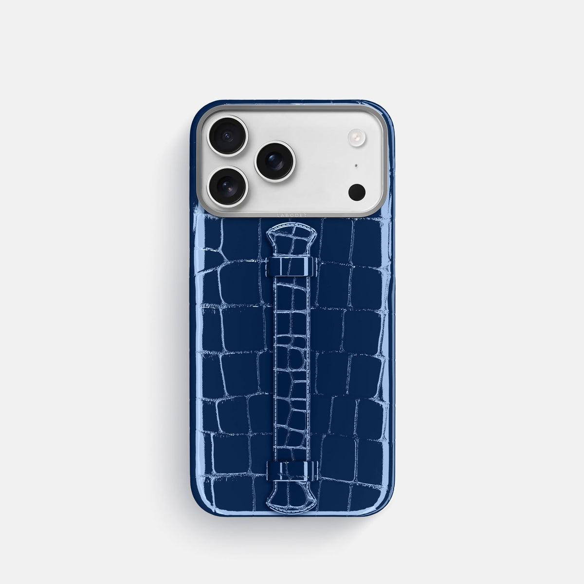Center Handle For iPhone 18 Pro In Shiny Alligator -1 | Mediterranean-Steel