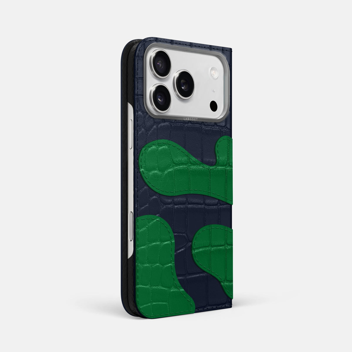Camouflage Folio For iPhone 18 Pro Max In Alligator -1 | Navy-Blue-Steel