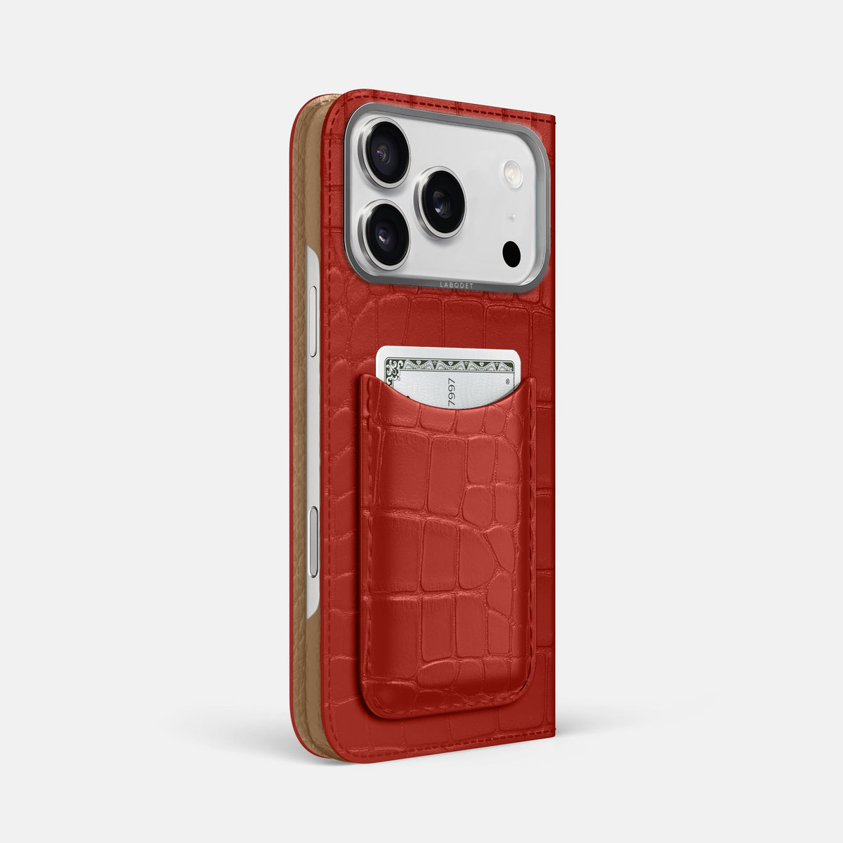 Folio Case with Card For iPhone 18 Pro Max In Alligator -1 | Red-Steel