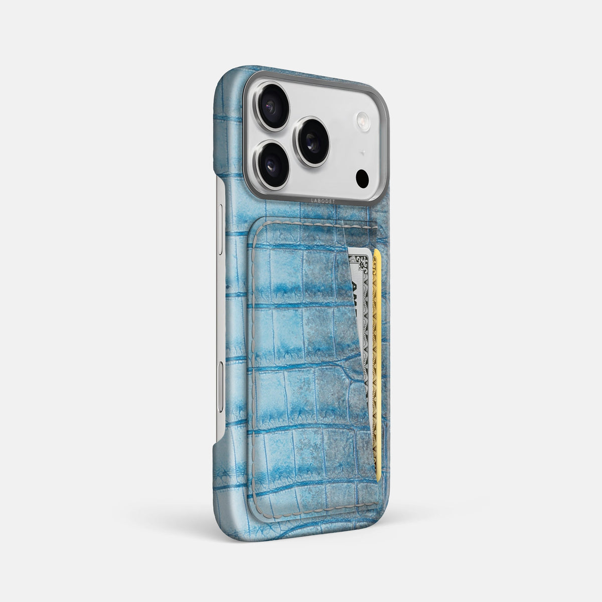 Double Card Case For iPhone 18 Pro Max In Himalayan Crocodile -2 | Ice-Blue-Steel