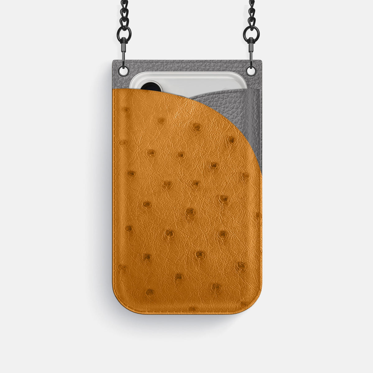 Crossbody Bag For iPhone 18 Pro In Ostrich -1 | Chestnut-Black
