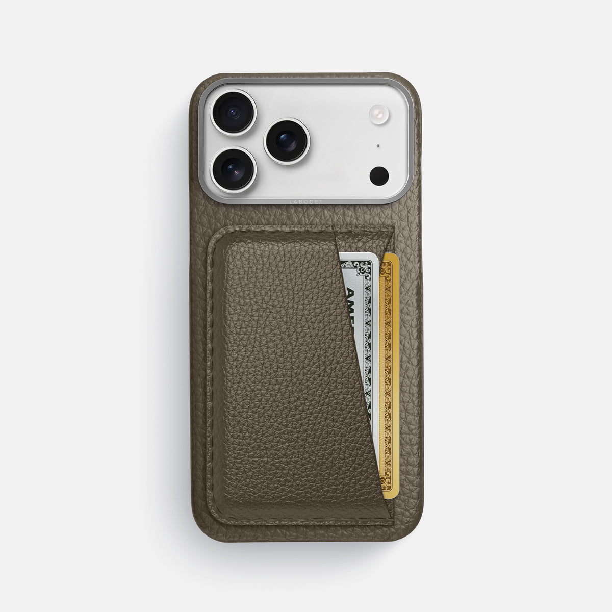 Double Card Case For iPhone 17 Pro Max In Calf -1 | Taupe-Steel