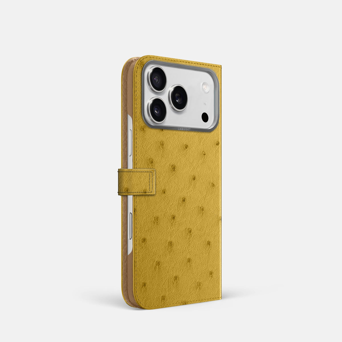 Folio Case with Clasp For iPhone 18 Pro In Ostrich -1 | Gold-Steel