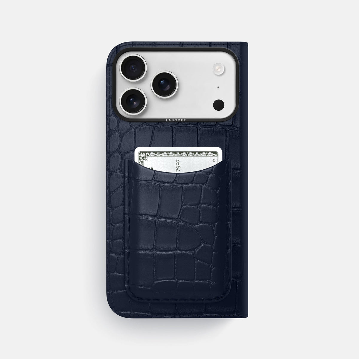 Folio Case with Card For iPhone 18 Pro Max In Alligator -3 | Navy-Blue-Black