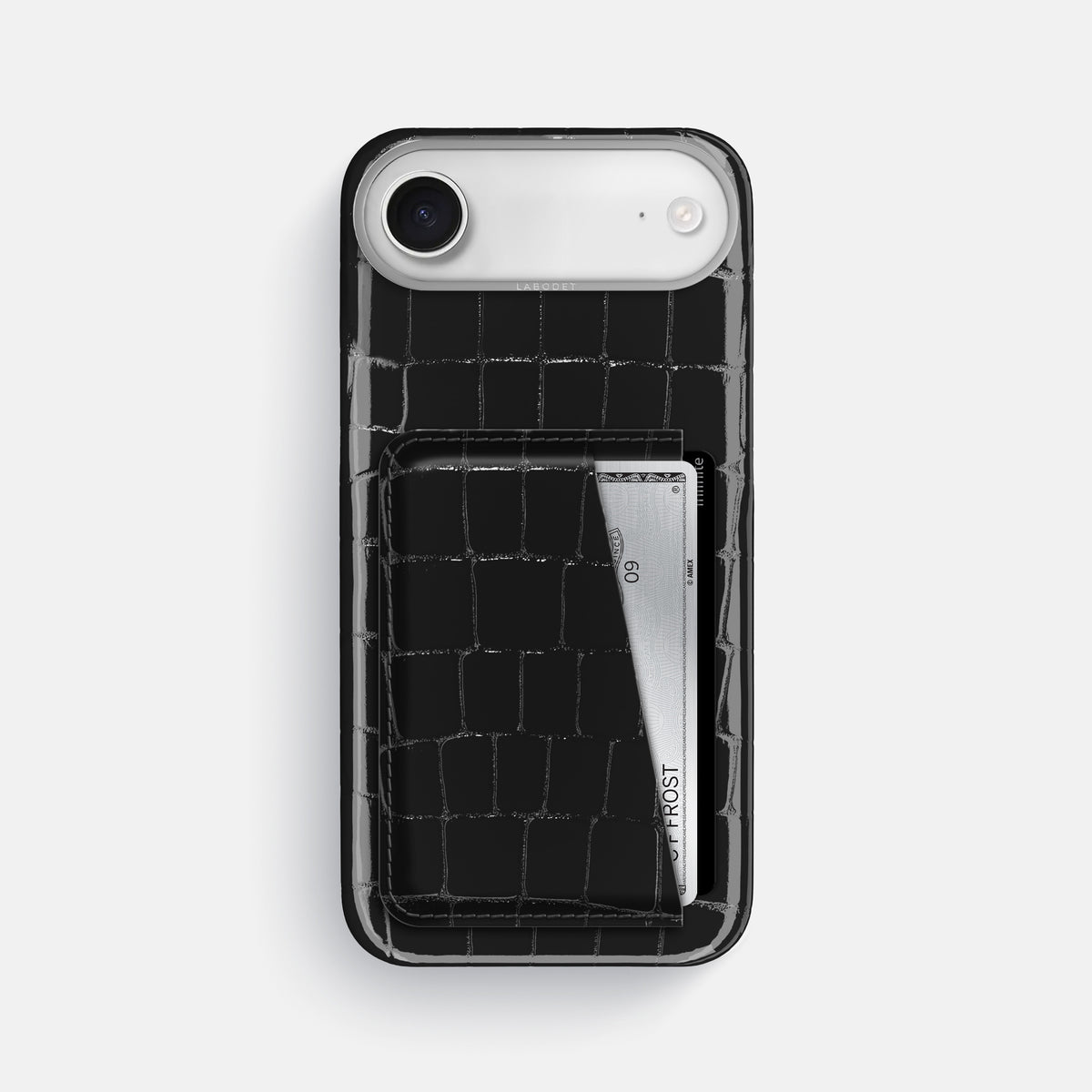 Double Card Case For iPhone 17 Air In Shiny Alligator -1 | Black-Steel