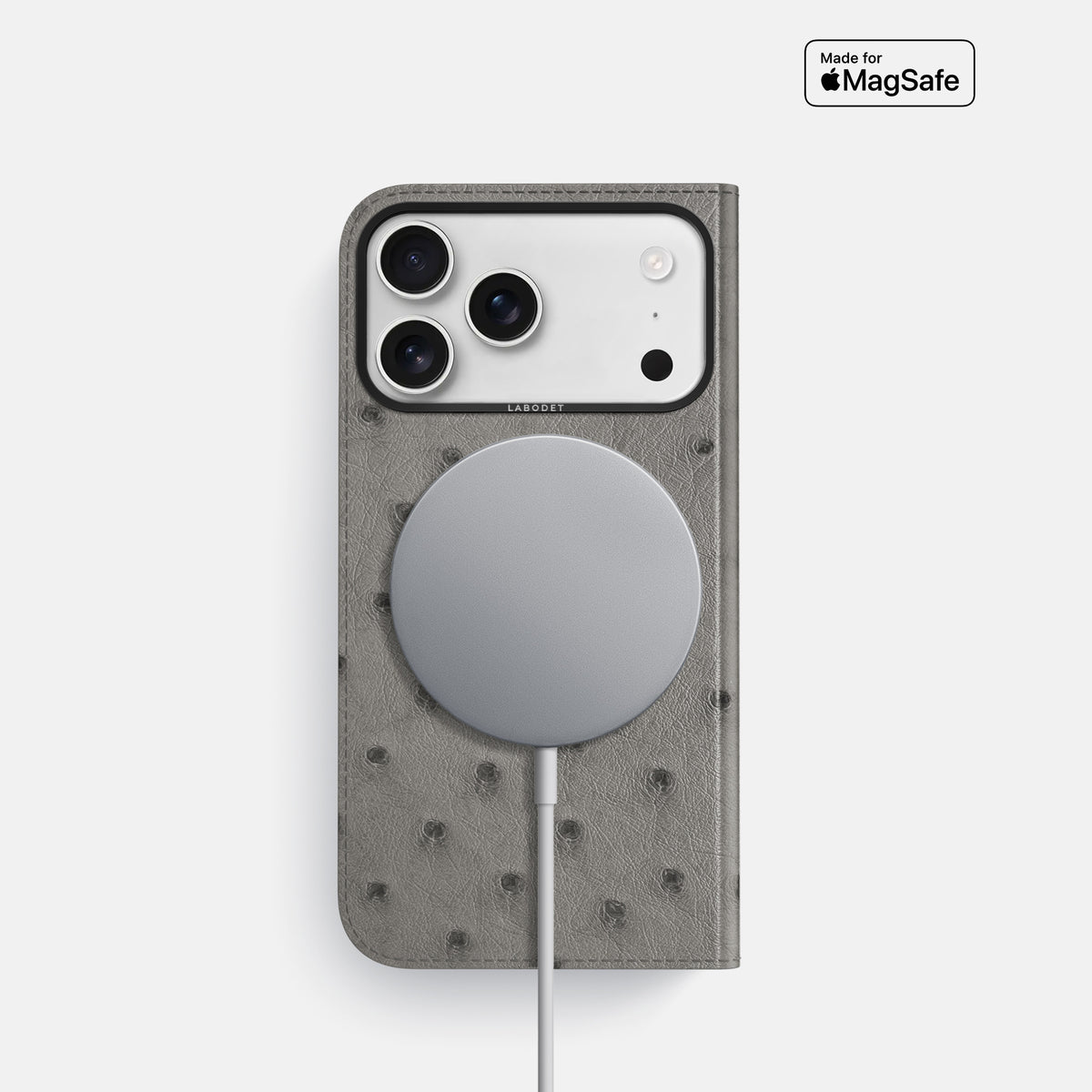 Folio Case For iPhone 17 Pro In Ostrich -3 | Grey-Black