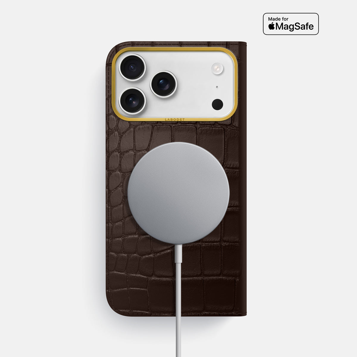 Folio Case For iPhone 17 Pro Max In Alligator -3 | Dark-Brown-Gold