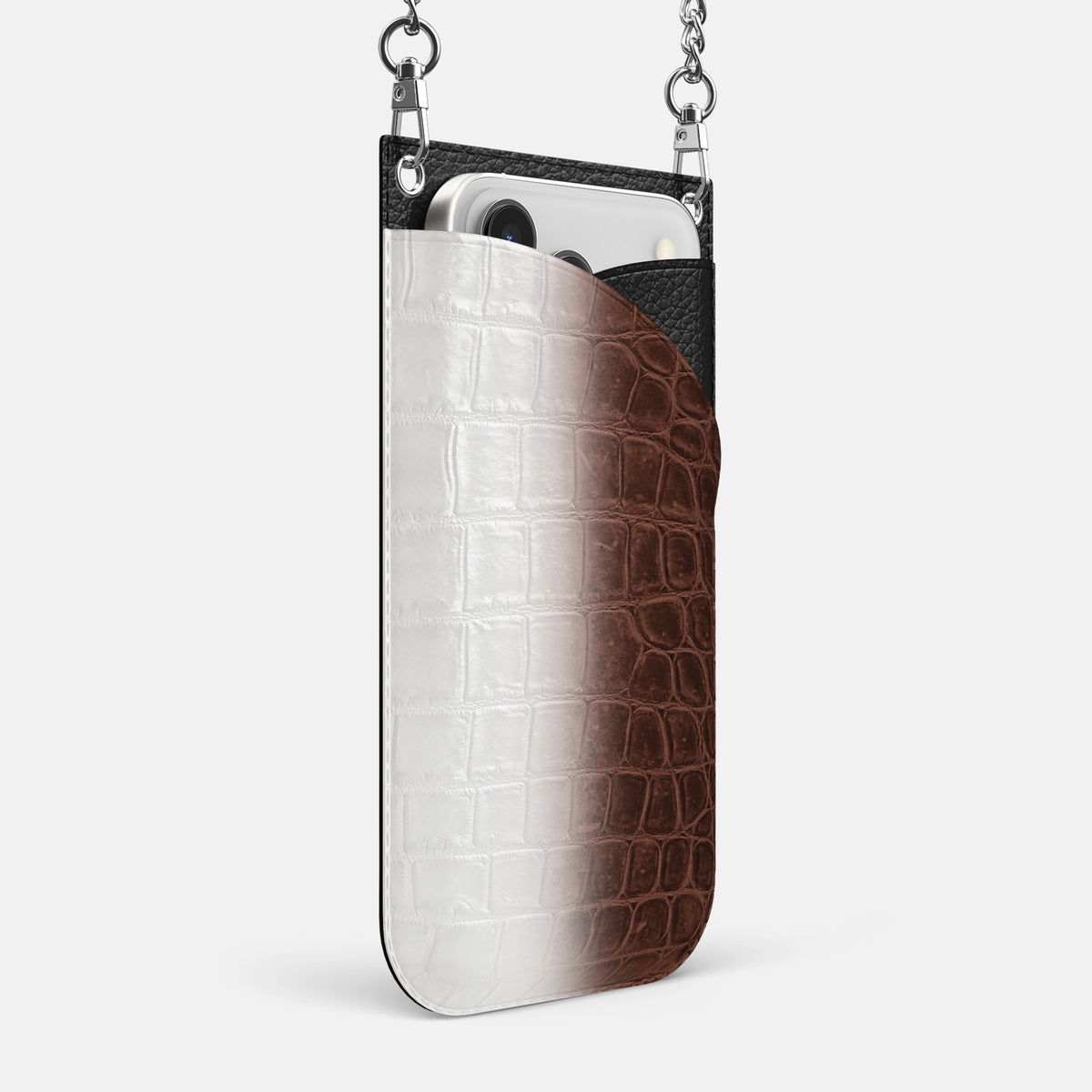Crossbody Bag For iPhone 17 Pro Max In Himalayan Crocodile -2 | Dark-Brown-Steel