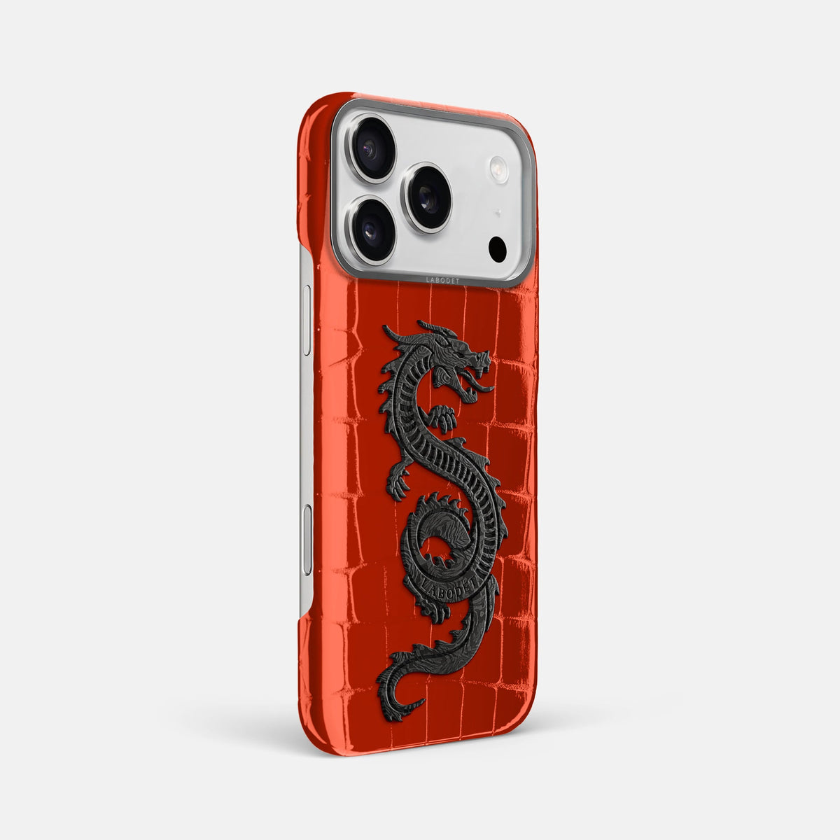 Classic Case With Carbon Dragon For iPhone 18 Pro Max In Shiny Alligator -2 | Orange-Steel