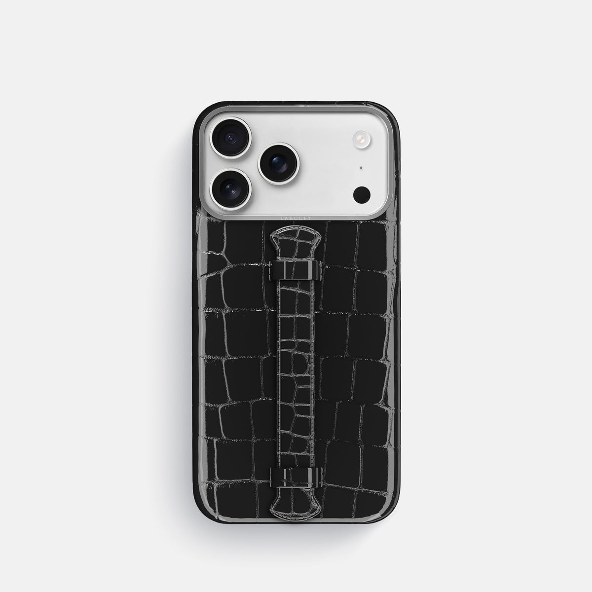 Center Handle For iPhone 17 Pro In Shiny Alligator -1 | Black-Steel