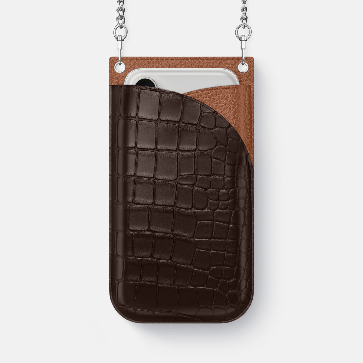 Crossbody Bag For iPhone 17 Pro In Alligator -1 | Dark-Brown-Steel